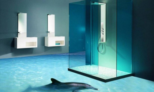 Revêtement sol 3D Salle de bain dauphin douche italienne